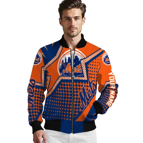 personalized new york mets star burst blue bomber jacket high quality