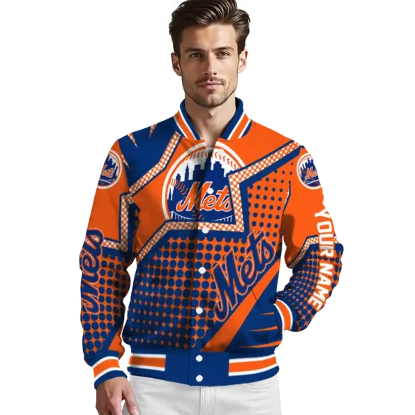 personalized new york mets star burst blue varsity jacket high quality
