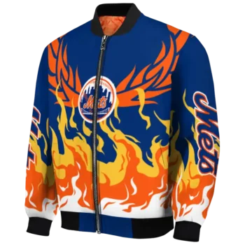 personalized new york mets winged blaze blue white bomber jacket best selling