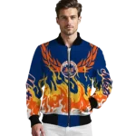 personalized new york mets winged blaze blue white bomber jacket best selling