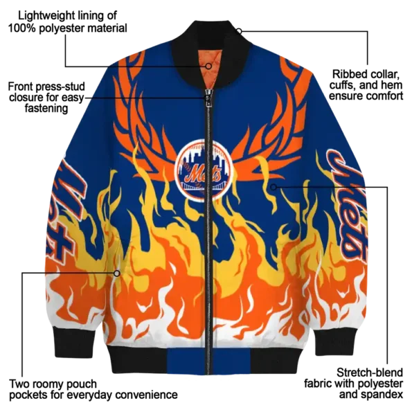 personalized new york mets winged blaze blue white bomber jacket new arrival
