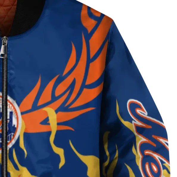 personalized new york mets winged blaze blue white bomber jacket premium grade