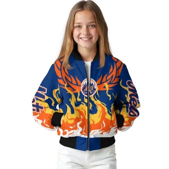personalized new york mets winged blaze blue white bomber jacket top rated