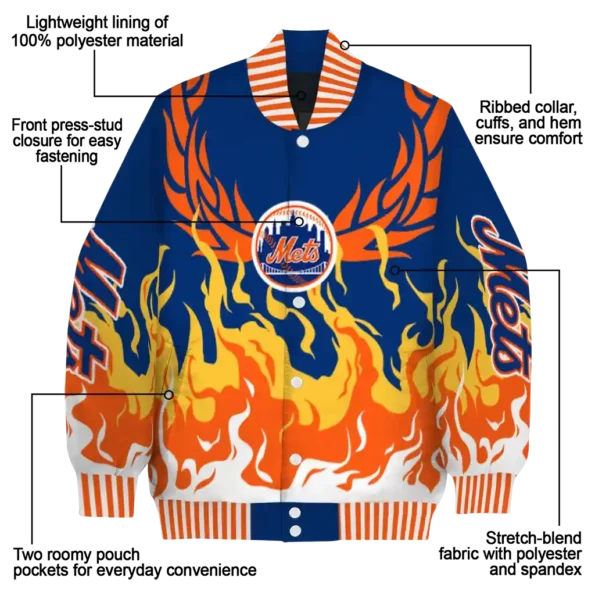 personalized new york mets winged blaze blue white varsity jacket new arrival