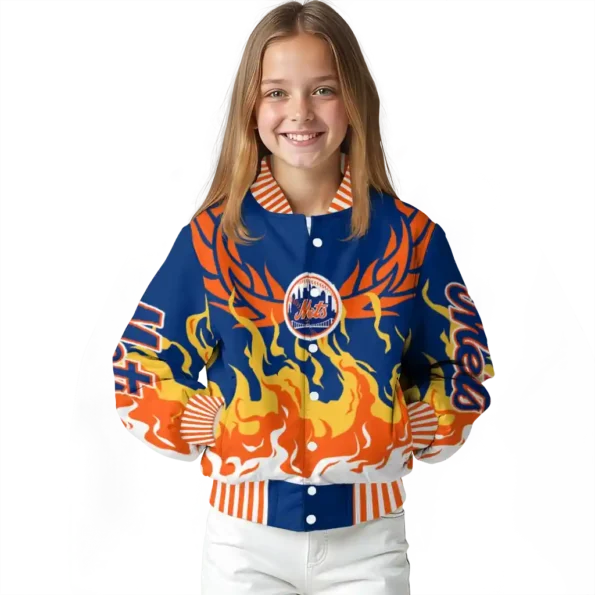 personalized new york mets winged blaze blue white varsity jacket top rated