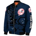 personalized new york yankees hexagon cluster navy black bomber jacket best selling
