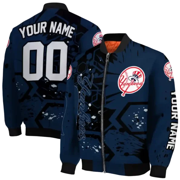 personalized new york yankees hexagon cluster navy black bomber jacket fashion forward