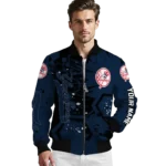 personalized new york yankees hexagon cluster navy black bomber jacket best selling