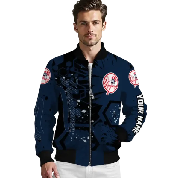 personalized new york yankees hexagon cluster navy black bomber jacket high quality
