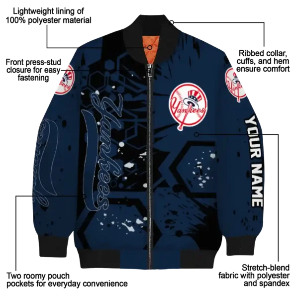 personalized new york yankees hexagon cluster navy black bomber jacket new arrival