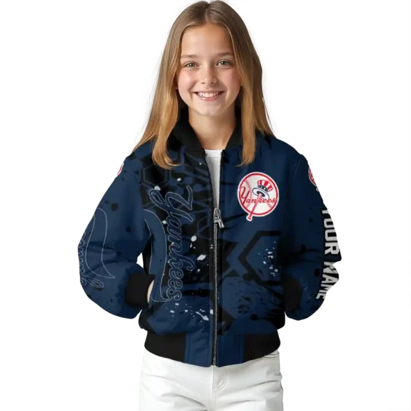 personalized new york yankees hexagon cluster navy black bomber jacket top rated