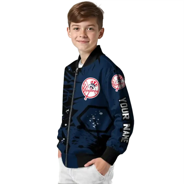 personalized new york yankees hexagon cluster navy black bomber jacket trendy