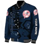 personalized new york yankees hexagon cluster navy black varsity jacket best selling