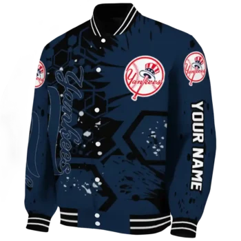 personalized new york yankees hexagon cluster navy black varsity jacket best selling