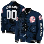 personalized new york yankees hexagon cluster navy black varsity jacket best selling