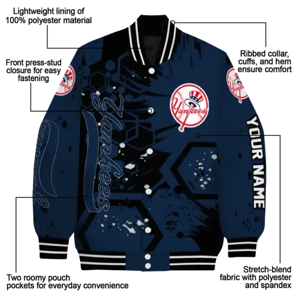 personalized new york yankees hexagon cluster navy black varsity jacket new arrival