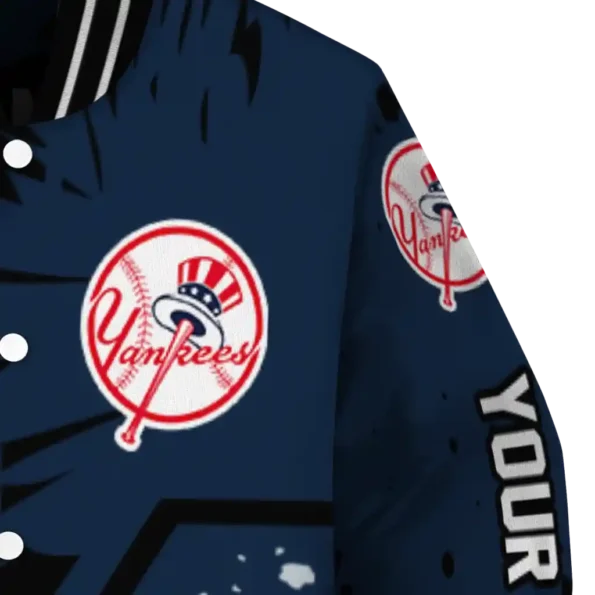 personalized new york yankees hexagon cluster navy black varsity jacket premium grade
