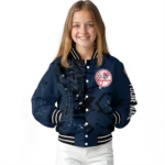 personalized new york yankees hexagon cluster navy black varsity jacket best selling