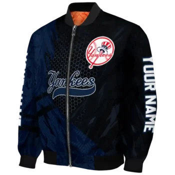 personalized new york yankees hexagon mesh navy black bomber jacket best selling