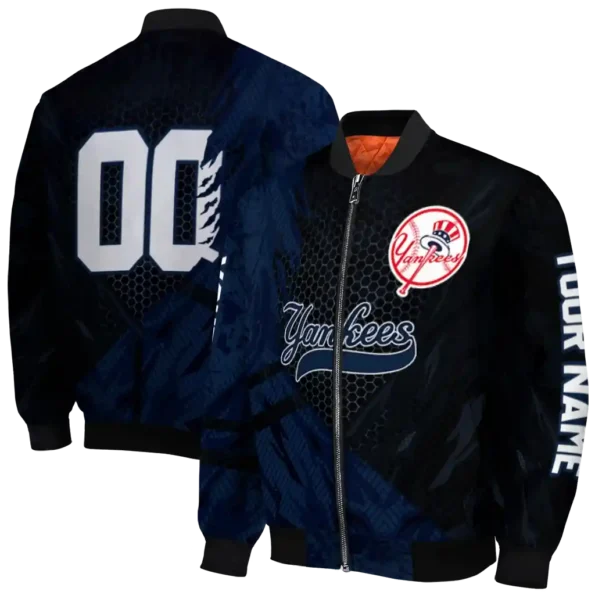 personalized new york yankees hexagon mesh navy black bomber jacket fashion forward