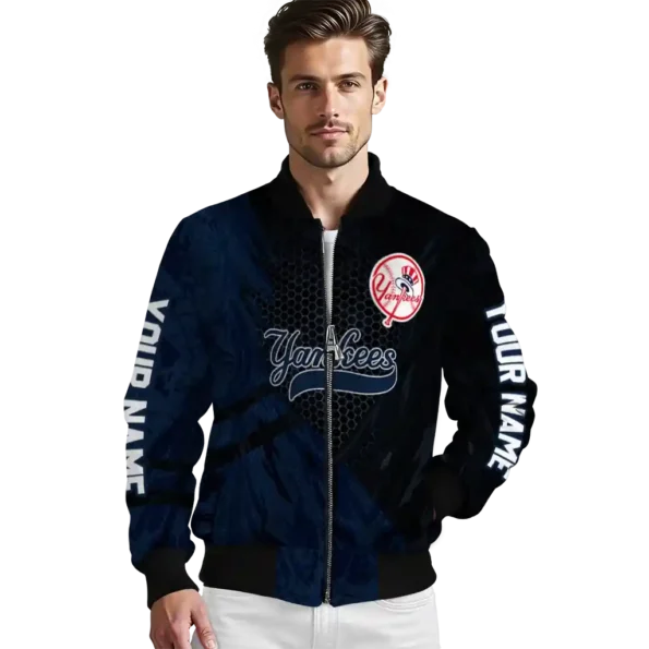 personalized new york yankees hexagon mesh navy black bomber jacket high quality
