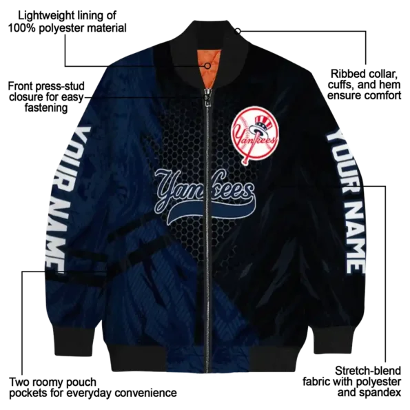 personalized new york yankees hexagon mesh navy black bomber jacket new arrival