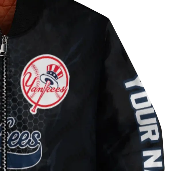 personalized new york yankees hexagon mesh navy black bomber jacket premium grade