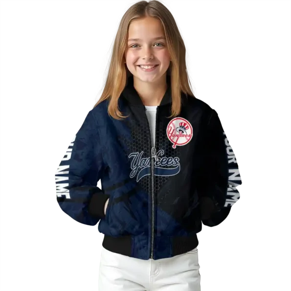 personalized new york yankees hexagon mesh navy black bomber jacket top rated