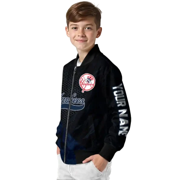 personalized new york yankees hexagon mesh navy black bomber jacket trendy