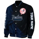 personalized new york yankees hexagon mesh navy black varsity jacket best selling