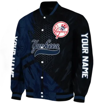 personalized new york yankees hexagon mesh navy black varsity jacket best selling
