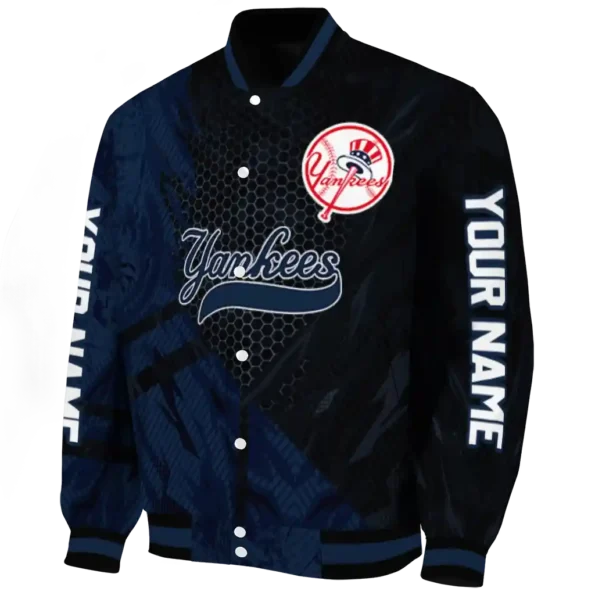 personalized new york yankees hexagon mesh navy black varsity jacket best selling