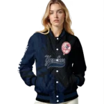 personalized new york yankees hexagon mesh navy black varsity jacket best selling
