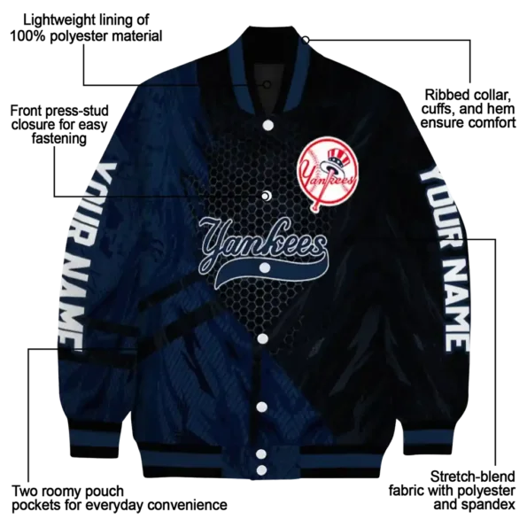 personalized new york yankees hexagon mesh navy black varsity jacket new arrival