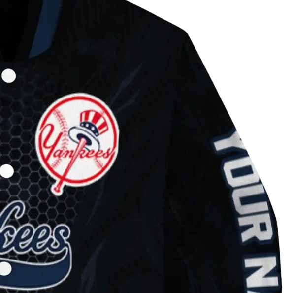 personalized new york yankees hexagon mesh navy black varsity jacket premium grade