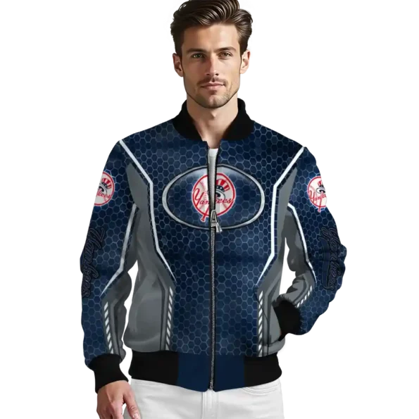 personalized new york yankees power plate navy bomber jacket high quality