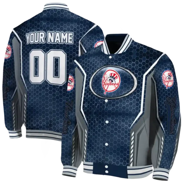 personalized new york yankees power plate navy varsity jacket fashion forward