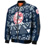 personalized new york yankees pyramid shapes navy bomber jacket best selling
