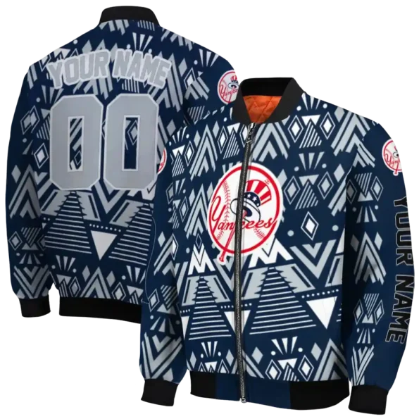 personalized new york yankees pyramid shapes navy bomber jacket fashion forward