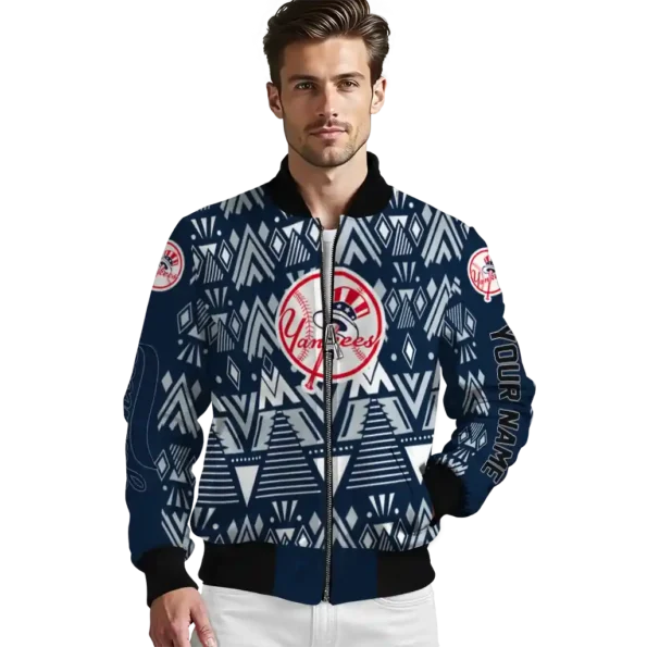 personalized new york yankees pyramid shapes navy bomber jacket high quality