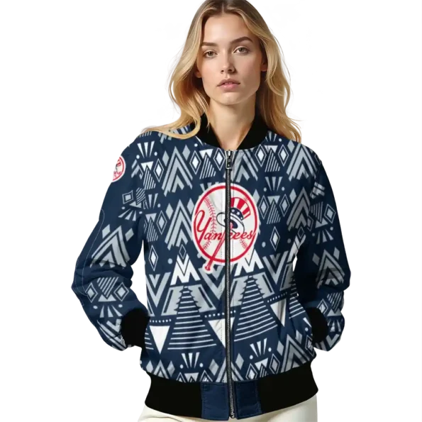 personalized new york yankees pyramid shapes navy bomber jacket latest model