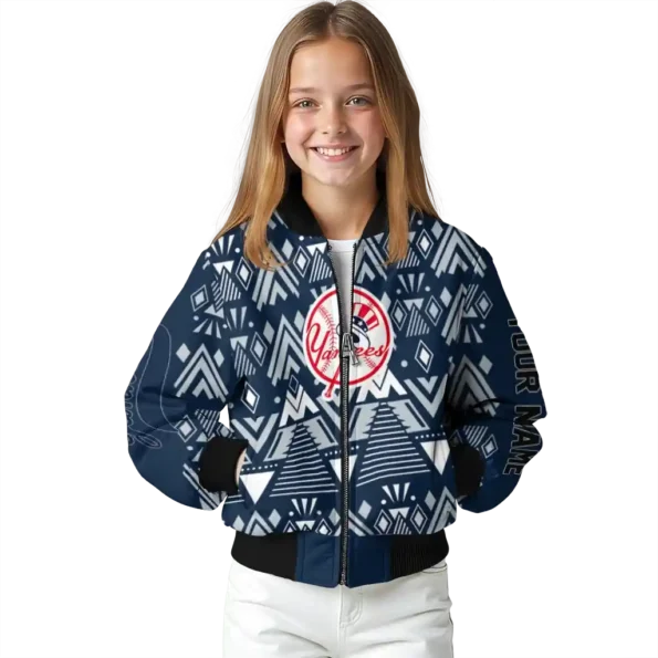 personalized new york yankees pyramid shapes navy bomber jacket top rated