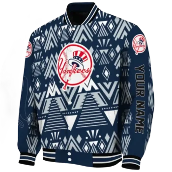 personalized new york yankees pyramid shapes navy varsity jacket best selling