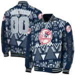 personalized new york yankees pyramid shapes navy varsity jacket best selling