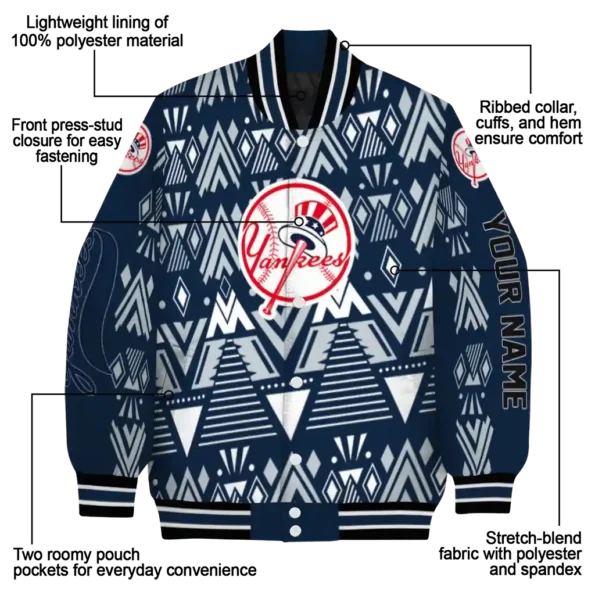 personalized new york yankees pyramid shapes navy varsity jacket new arrival