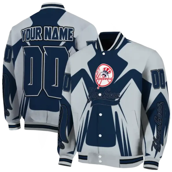 personalized new york yankees spider mark navy varsity jacket fashion forward
