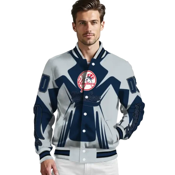 personalized new york yankees spider mark navy varsity jacket high quality