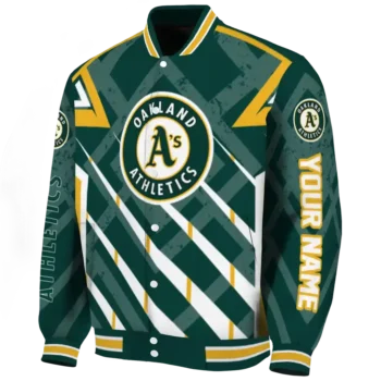 personalized oakland athletics chevron angles green varsity jacket best selling