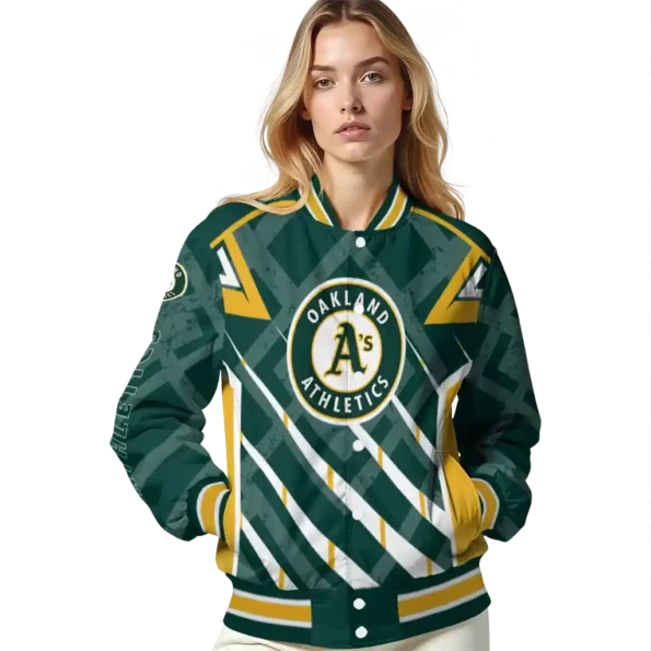personalized oakland athletics chevron angles green varsity jacket latest model