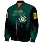 personalized oakland athletics flame border green black bomber jacket best selling